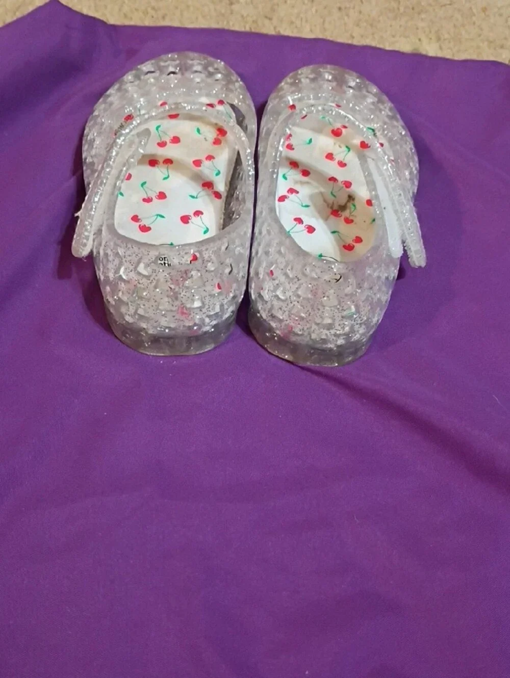 wonder nation Clear Glitter Jelly Mary Jane Sandals with Cherry Insole